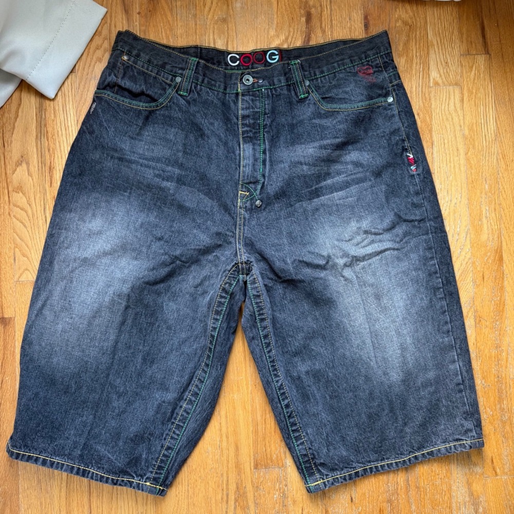 Vintage COOGI W42 Baggy Denim Jorts Dark Wash Hip Hop Skater Streetwear Denim